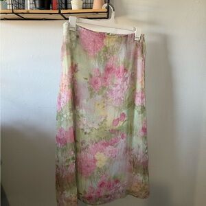 dressbarn Pink and Green Floral A-Line Skirt